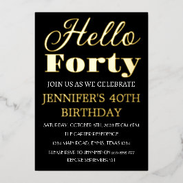 Moderne 40e verjaardag zwarte goudolie QR-code vee Folie Uitnodiging