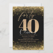 Moderne 40e verjaardagsfeest zwart goud glitter kaart (Voorkant)