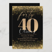 Moderne 40e verjaardagsfeest zwart goud glitter kaart (Voorkant / Achterkant)