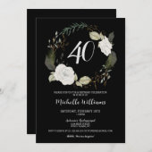 Moderne 40e verjaardagsfeestje bloemenkrans goud kaart (Voorkant / Achterkant)