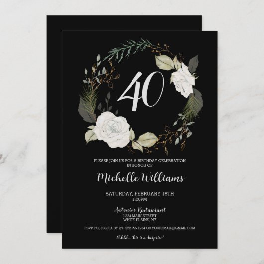 Moderne 40e verjaardagsfeestje bloemenkrans goud kaart (Voorkant / Achterkant)