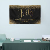 Moderne 40e verjaardagsfeestje Zwart Goud Glitter  Spandoek (Beurs)