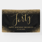 Moderne 40e verjaardagsfeestje Zwart Goud Glitter  Spandoek (Horizontaal)