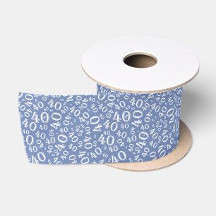 Moderne 40ste verjaardag nummerpatroon blauw/wit satijnen lint