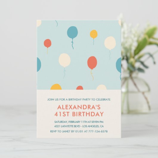 Moderne 41e verjaardag uitnodigingen Ballonnen (Staand voorkant)