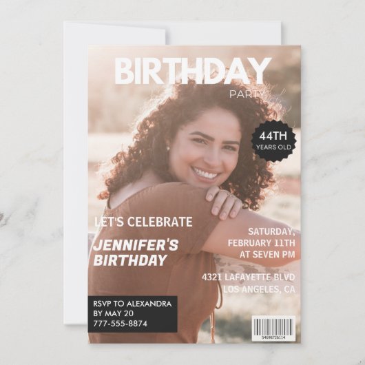 Moderne 44e verjaardag uitnodigingen Stijlvol Maga (Voorkant)