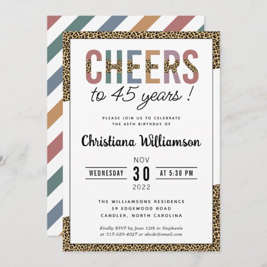 Moderne 45e verjaardagsfeestje Luipaard Print Eleg Kaart (Voorkant / Achterkant)