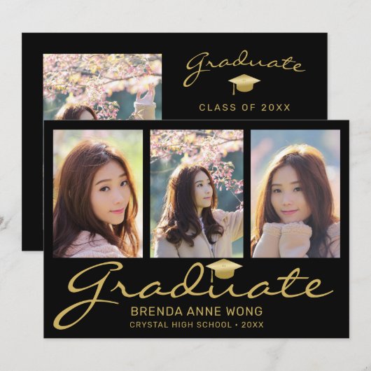 Moderne 4 Afstuderen voor Photo Collage Gold Scrip Aankondiging (Voorkant / Achterkant)