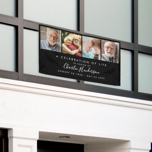 Moderne 4-foto aangepaste tekst begrafenisbanner spandoek (Buitenkant Gebouw)