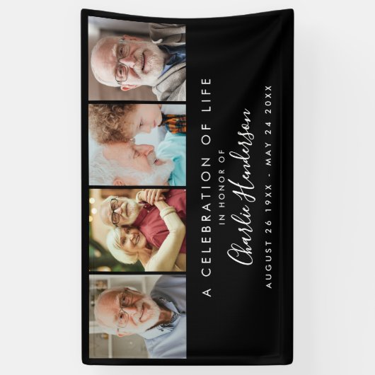 Moderne 4-foto aangepaste tekst begrafenisbanner spandoek (Verticaal)
