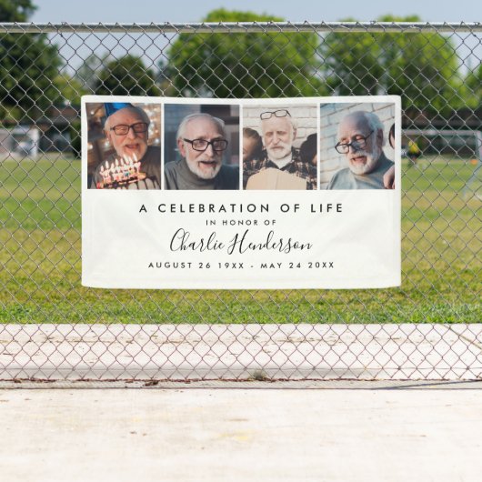 Moderne 4-foto aangepaste tekst begrafenisbanner spandoek (Insitu)
