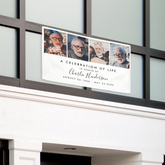 Moderne 4-foto aangepaste tekst begrafenisbanner spandoek (Buitenkant Gebouw)