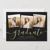 Moderne 4 foto-Afstuderen Collage Black en Gold Aankondiging (Voorkant)
