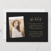Moderne 4 foto-Afstuderen Collage Black en Gold Aankondiging (Achterkant)