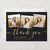 Moderne 4 foto-Afstuderen Collage Black en Gold Bedankkaart (Voorkant)