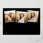 Moderne 4 foto-Afstuderen Collage Black en Gold Folie Uitnodiging (Voorkant)