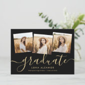 Moderne 4 foto-Afstuderen Collage Black en Gold Kaart (Staand voorkant)