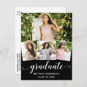 Moderne 4 foto afstuderen partij kalligrafie uitnodiging briefkaart (Voorkant / Achterkant)