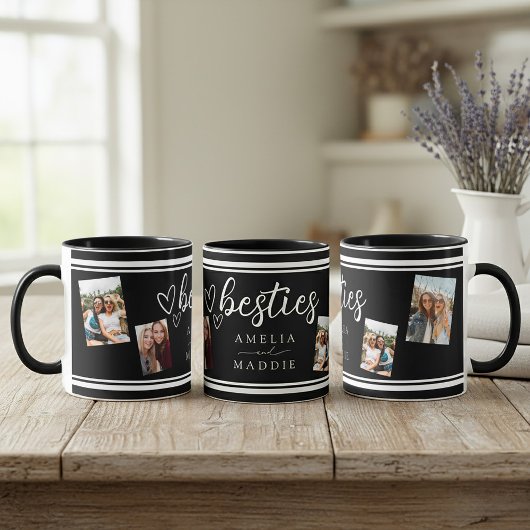 Moderne 4 Foto Besties Zwart en Wit Mok