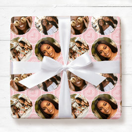 Moderne 4 Foto Collage Cirkel Hart Blush Roze Cadeaupapier
