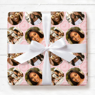 Moderne 4 Foto Collage Cirkel Hart Blush Roze Cadeaupapier