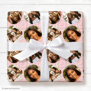 Moderne 4 Foto Collage Cirkel Hart Blush Roze Cadeaupapier