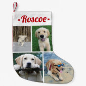 Moderne 4 Foto Collage Cute Red Script Naam Kleine Kerstsok (Voorkant)