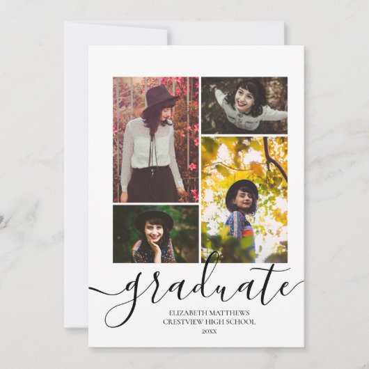 Moderne 4 Foto Collage Elegante Script Afstuderen  Kaart (Voorkant)