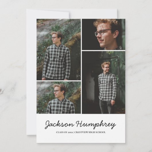 Moderne 4 Foto Collage Elegante Script Afstuderen Kaart (Voorkant)