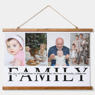 Moderne 4 foto collage gezins kerst citaat hangend wandkleed