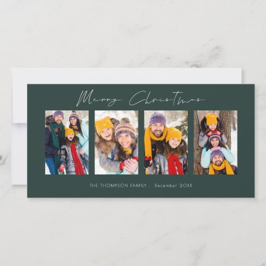 Moderne 4 Foto Collage Groene Kerstmis Feestdagenkaart (Voorkant)