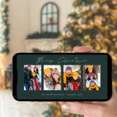 Moderne 4 Foto Collage Groene Kerstmis Feestdagenkaart
