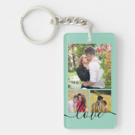 Moderne 4 Foto Collage Liefde Script Aandenken Sleutelhanger