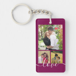Moderne 4 Foto Collage Liefde Script Aandenken Sleutelhanger
