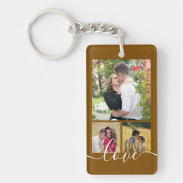 Moderne 4 Foto Collage Liefde Script Aandenken Sleutelhanger