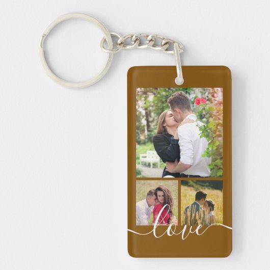 Moderne 4 Foto Collage Liefde Script Aandenken Sleutelhanger (Voorkant)