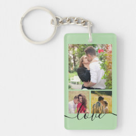 Moderne 4 Foto Collage Liefde Script Aandenken Sleutelhanger