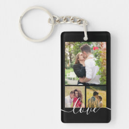 Moderne 4 Foto Collage Liefde Script Aandenken Sleutelhanger