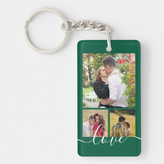 Moderne 4 Foto Collage Liefde Script Aandenken Sleutelhanger (Voorkant)