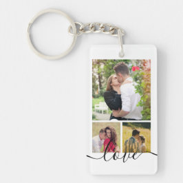 Moderne 4 Foto Collage Liefde Script Aandenken Sleutelhanger