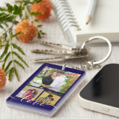 Moderne 4 Foto Collage Liefde Script Aandenken Sleutelhanger (Voorkant Rechts)