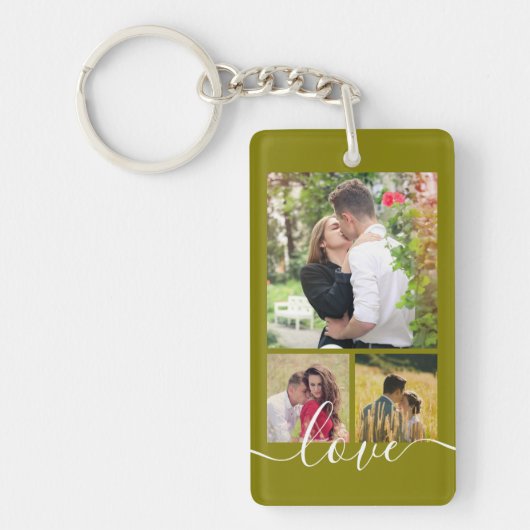 Moderne 4 Foto Collage Liefde Script Aandenken Sleutelhanger (Voorkant)