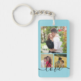 Moderne 4 Foto Collage Liefde Script Aandenken Sleutelhanger