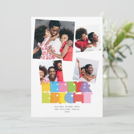Moderne 4 Foto Collage Prettig Kerstfeest Feestdagenkaart (Staand voorkant)