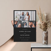 Moderne 4 Foto Collage QR Code Zwarte Trouwkaart Save The Date
