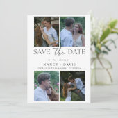 Moderne 4 Foto Collage Script Typografie Huwelijk Save The Date (Staand voorkant)
