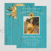 Moderne 4 Foto Collage Sunflower Birthday Party an Kaart (Voorkant / Achterkant)