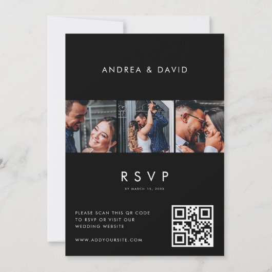 Moderne 4 Foto Collage Typografie Zwarte Trouwdag Kaart (Achterkant)
