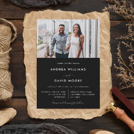 Moderne 4 Foto Collage Typografie Zwarte Trouwdag Kaart