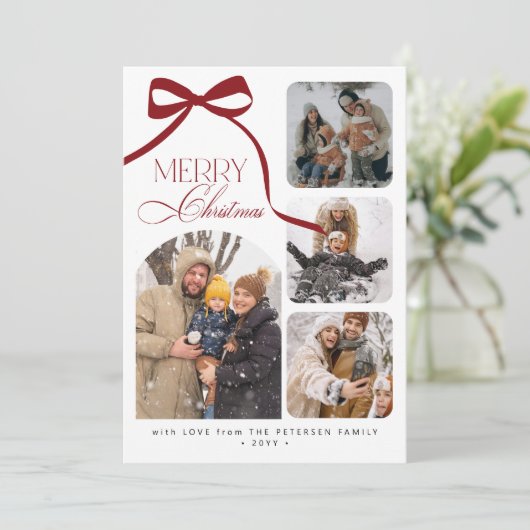 Moderne 4 foto collage Vrolijk Kerstfeest Feestdagenkaart (Staand voorkant)